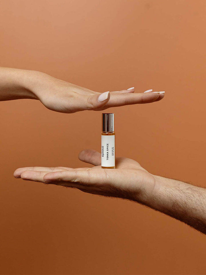 Jo Malone Myrrh &amp; Tonka dupe perfume oil in a sleek, elegant bottle.ns