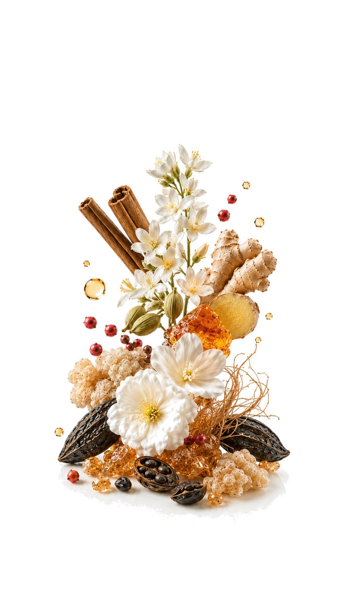 Amber Gold Perfume Oil inspired by Blonde Amber, Clive Christian — fragrance-note image for a scent where smooth amber, tonka and vanilla settle into polished woody depth.