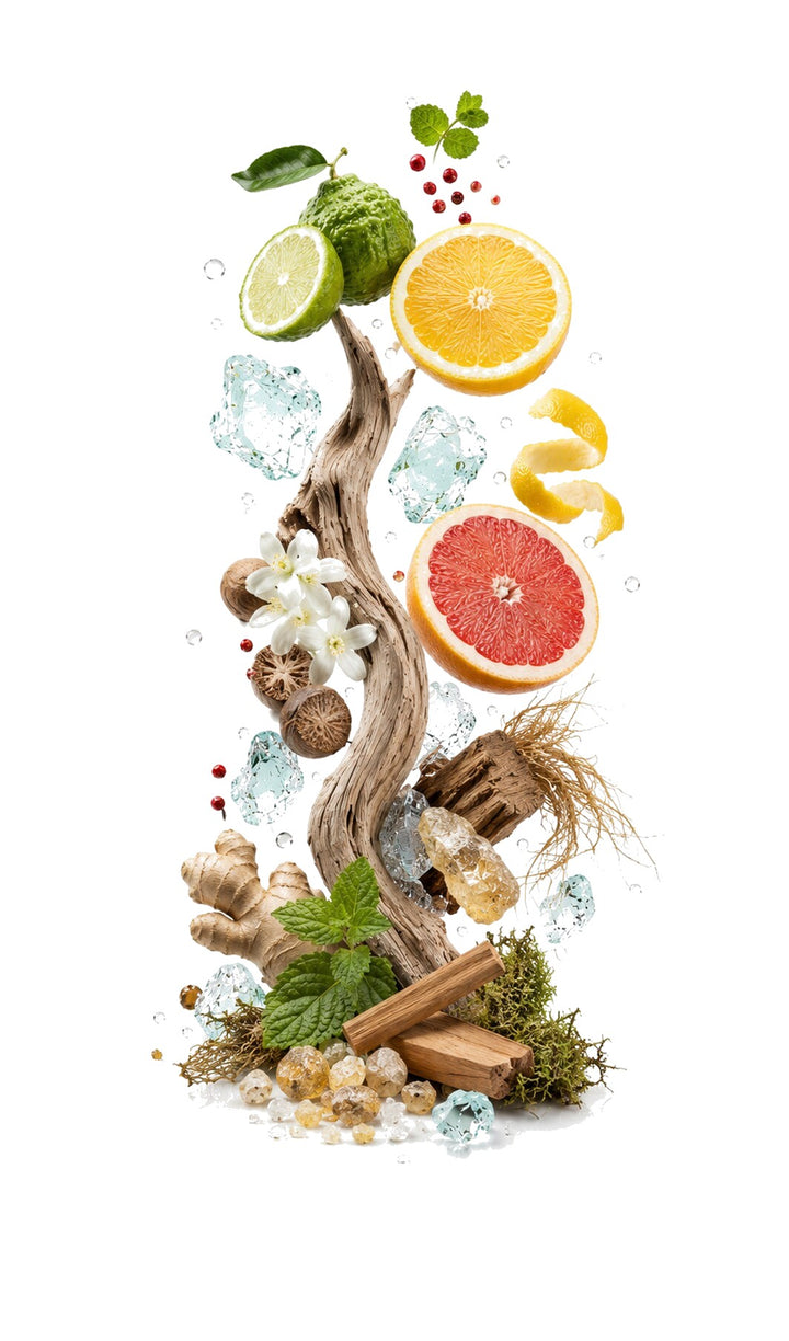 Blue Perfume Oil inspired by Blue — fragrance-note image for a scent where crisp aromatics and citrus flow into clean woody freshness.