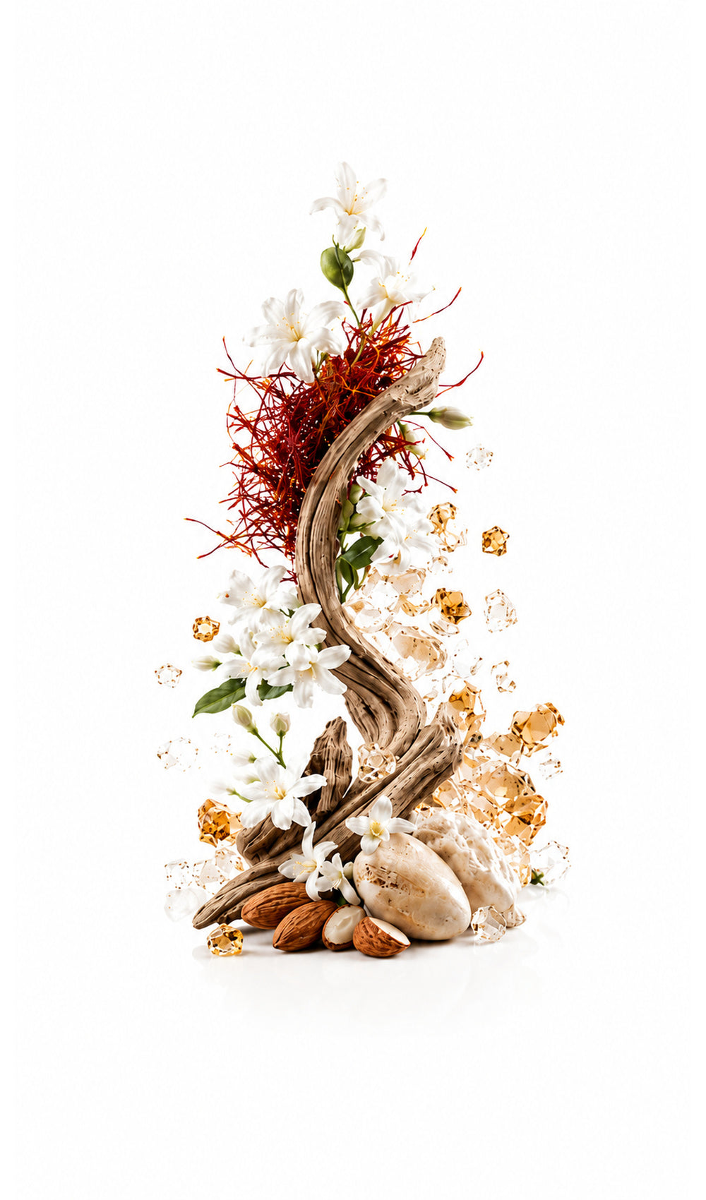 Brilliance Perfume Oil inspired by Baccarat Rouge 540 Extrait, Maison Francis Kurkdjian — fragrance-note image for a scent where luminous amber and woods glow with warm sweetness and smooth musk.