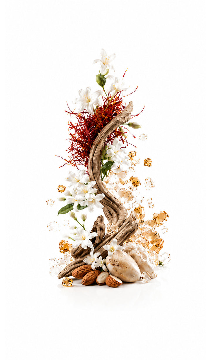 Brilliance Perfume Oil inspired by Baccarat Rouge 540 Extrait, Maison Francis Kurkdjian — fragrance-note image for a scent where luminous amber and woods glow with warm sweetness and smooth musk.