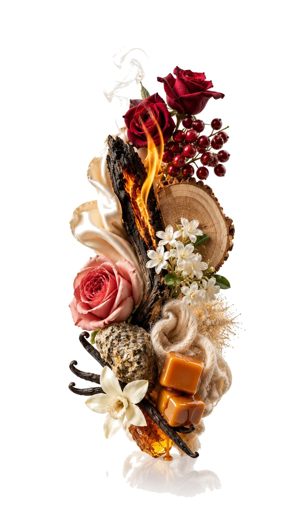 Cosy Fire Perfume Oil inspired by By The Fireplace, Maison Martin Margiela — fragrance-note image for a scent where smoky chestnut and vanilla evoke warm, glowing fireplace sweetness.