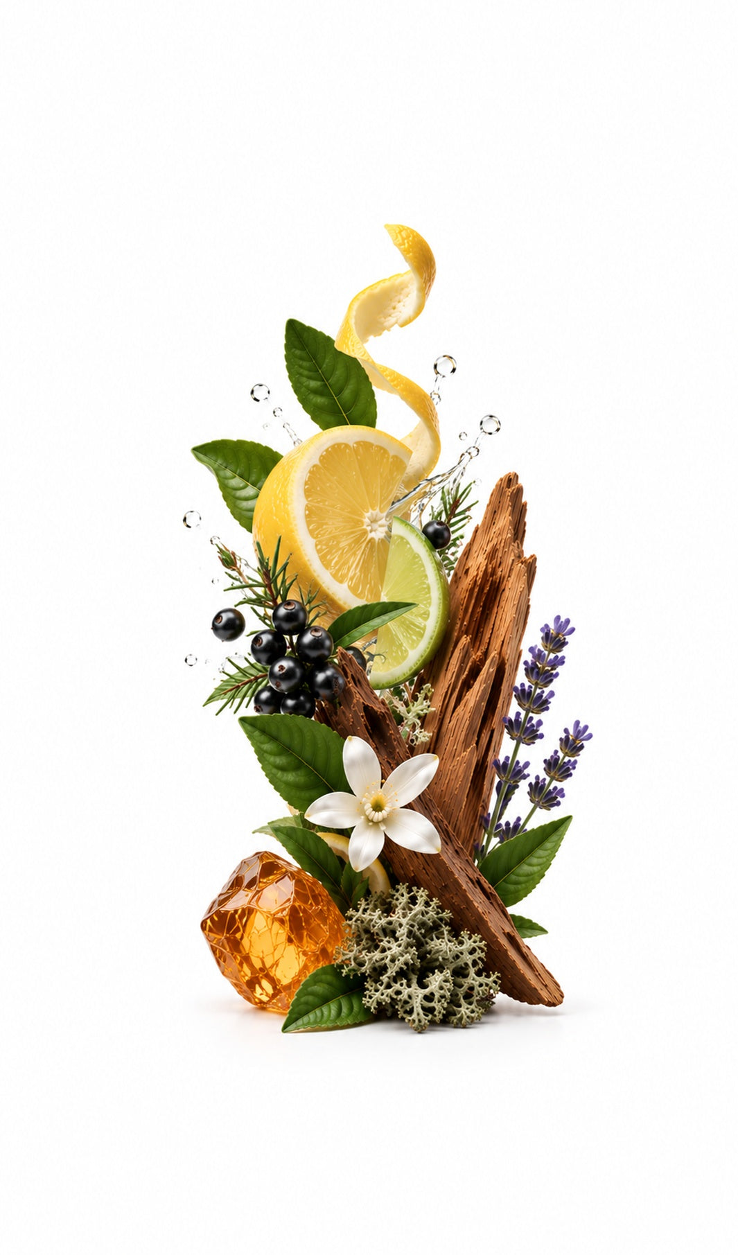 Elysian Perfume Oil inspired by Elysium, Roja Parfums — fragrance-note image for a scent where crisp citrus and green aromatics flow into polished woody freshness.