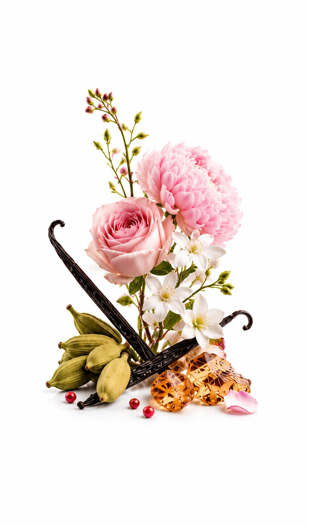 Full Bloom Perfume Oil inspired by Flowerbomb, Viktor & Rolf — fragrance-note image for a scent where lush jasmine and patchouli bloom through sweet gourmand warmth.