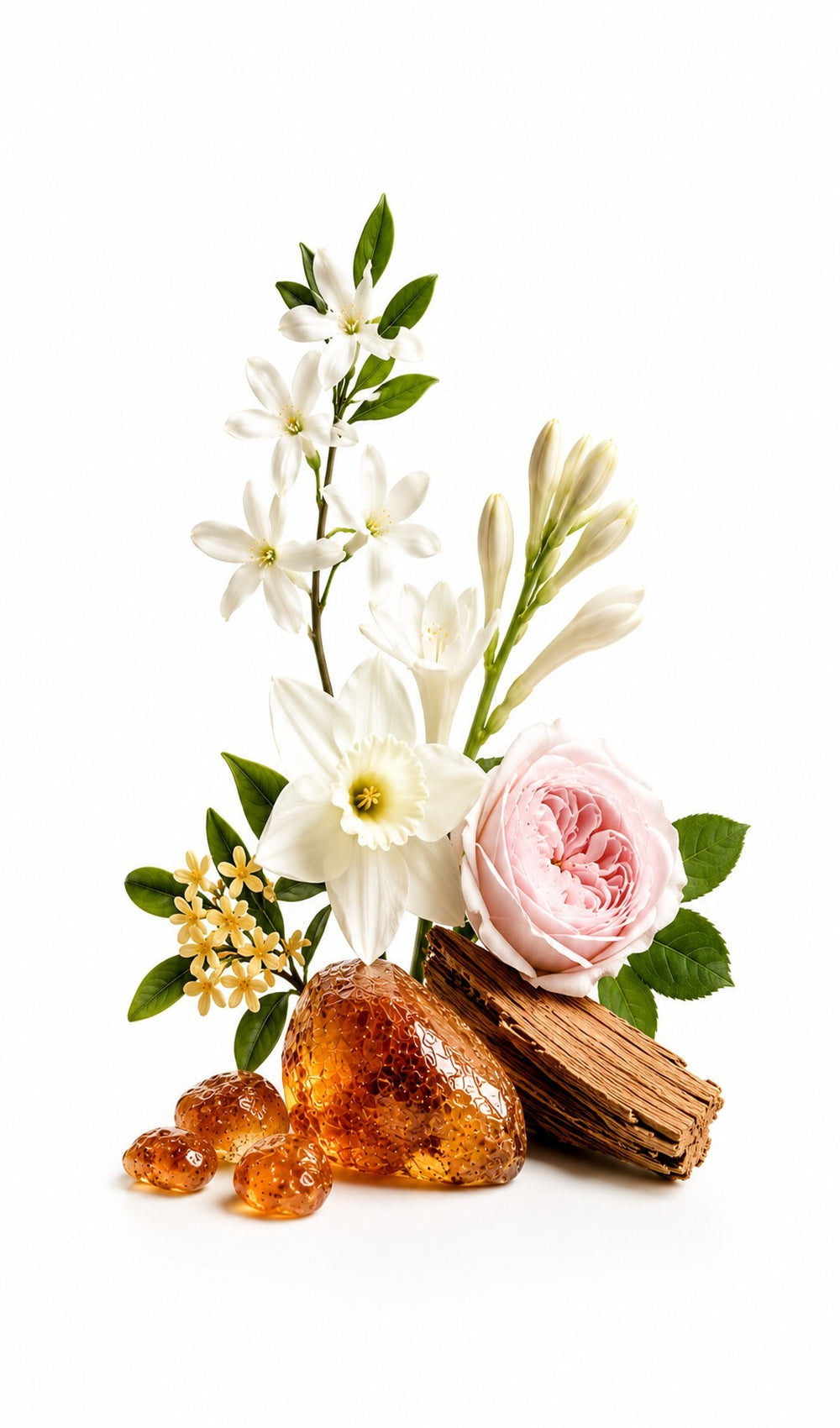 Akrasia Perfume Oil inspired by Good Girl Gone Bad, Kilian — fragrance-note image for a scent where luminous white floral with soft fruit and elegant woody warmth.