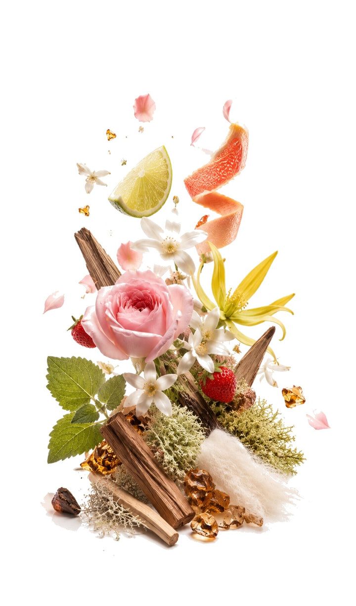 Green Petrichor Perfume Oil inspired by Gris, Dior — fragrance-note image for a scent where green chypre notes brighten with citrus before drying into polished woods.