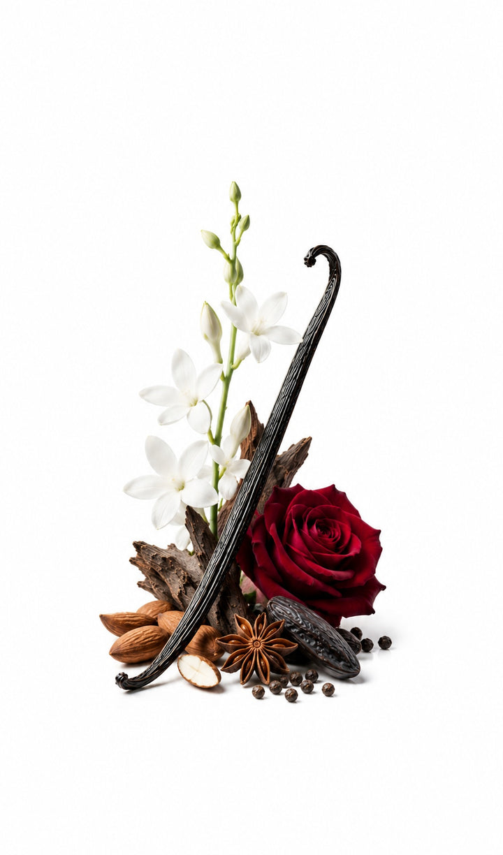Hypnotic Spell Perfume Oil inspired by Hypnotic Poison, Dior — fragrance-note image for a scent where creamy almond and vanilla wrap soft florals in powdery warmth.