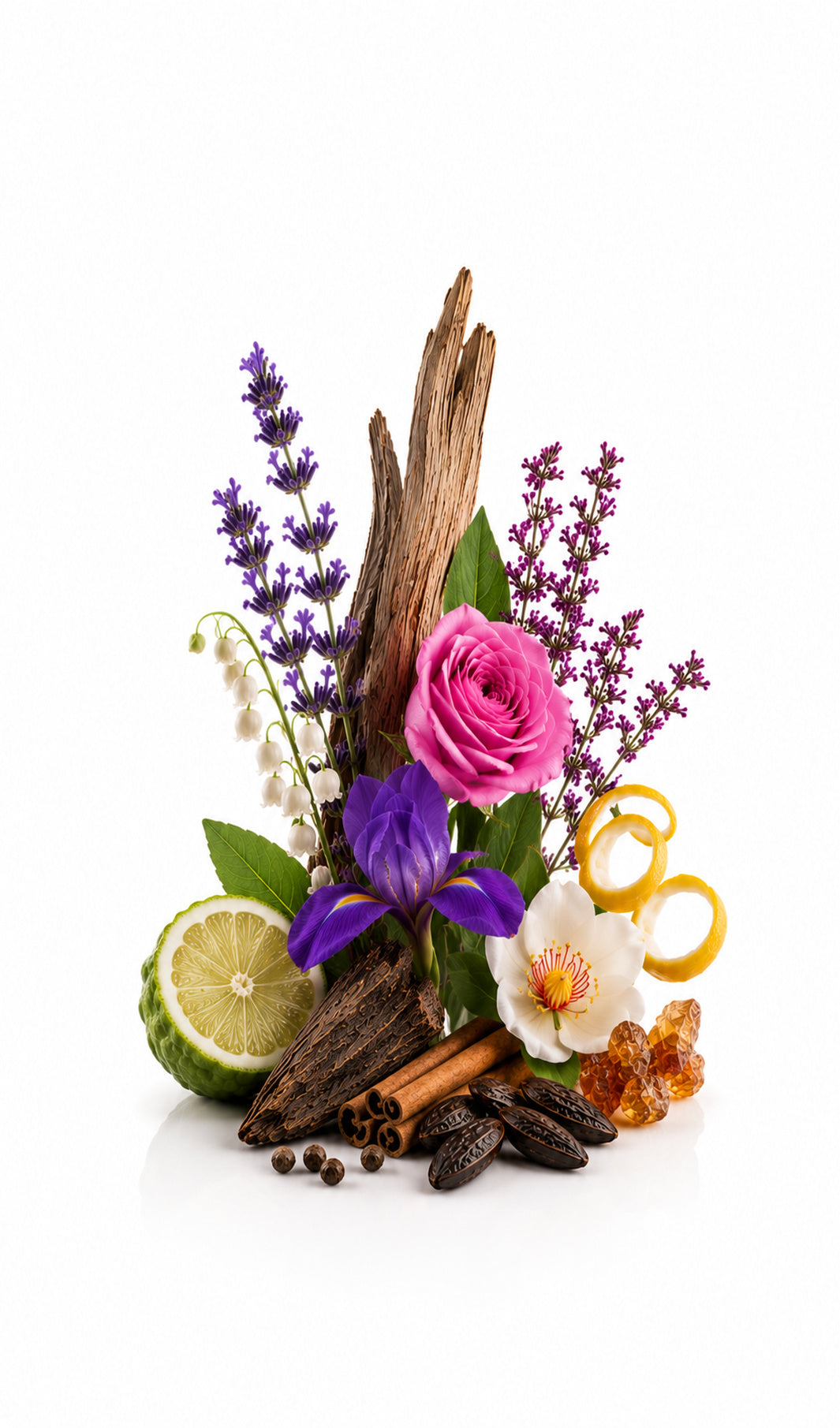 Metropolis Perfume Oil inspired by Alexandria, Xerjoff — fragrance-note image for a scent where oud, rose and lavender unfold over creamy sandalwood.