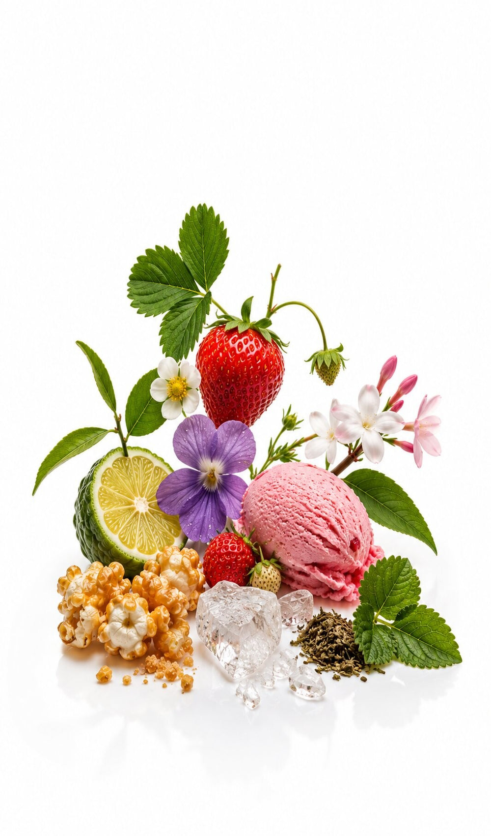 Dilara Perfume Oil inspired by Miss Dior Cherie 2005, Dior — fragrance-note image for a scent where juicy strawberry and caramel meet soft florals in a nostalgic gourmand blend.