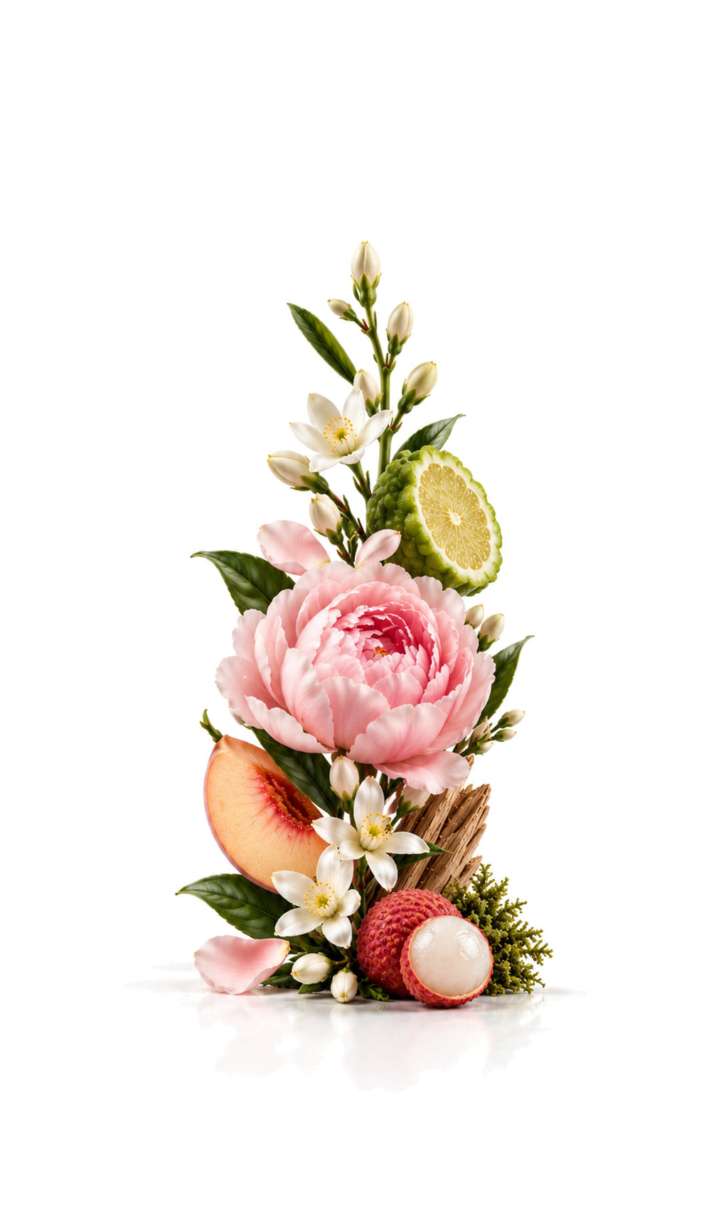 Narcotique Flower Perfume Oil inspired by Flower Narcotique, Ex Nihilo — fragrance-note image for a scent where peach and orange blossom glow over soft, clean musk.
