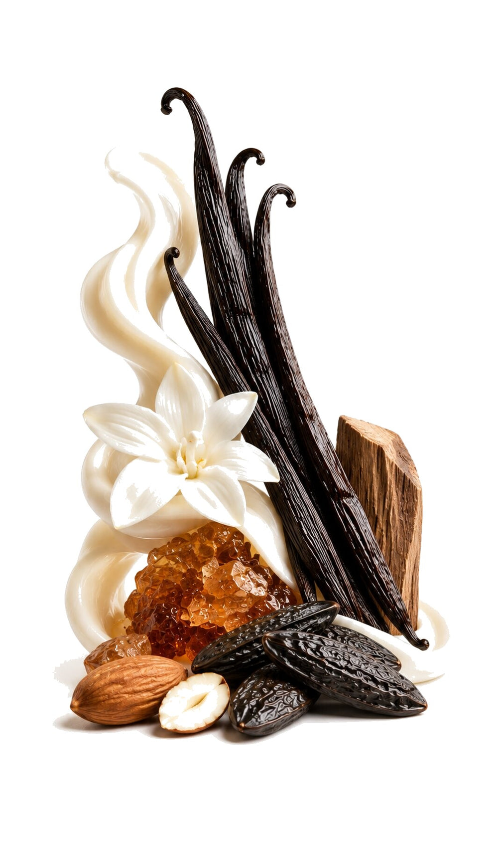 Vanillove Pefume Oil inspired by Vanilla Sex, Tom Ford — fragrance-note image for a scent where dark vanilla and tonka soften with almond and warm woods.